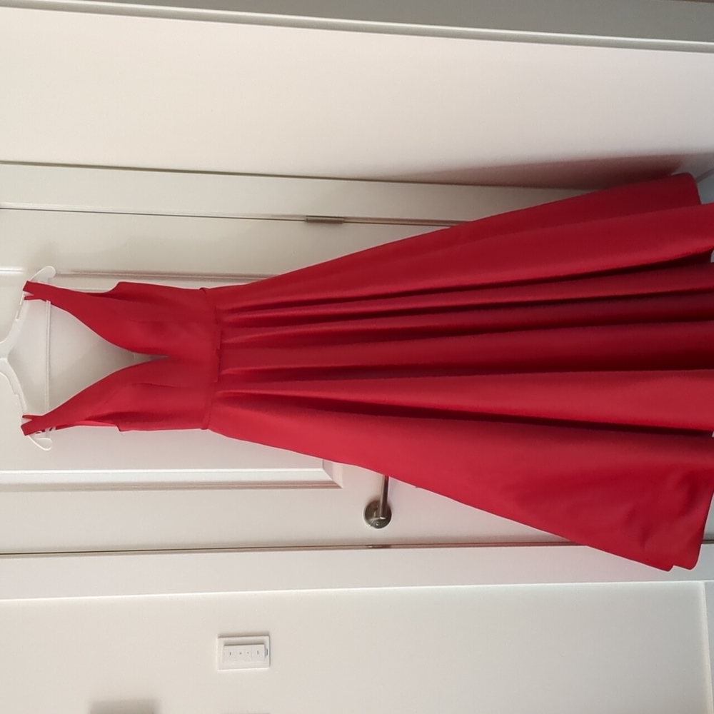 Red satin dress with pockets